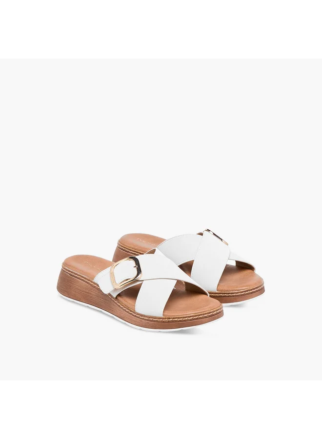 Paprika Women Buckle Accent Slip-On Cross Strap Sandals