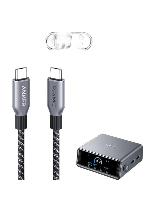 Anker Prime USB C to USB C Cable, 240W 3 ft Fast Charging USB C Cable, Upcycled-Braided Nylon with High Durability, USB 2.0 Cable for iPhone 17/16 Series, MacBook, iPad, Samsung, Huawei, Xiaomi, Vivo & Prime 250W USB C Charger, Ultra-Fast 6-Port GaN Charging Station, 2.26" LCD Display and Smart Control Dial, Compatible with MacBook Pro/Air, iPhone 17/16/15, Huawei, Samsung, iPad and More Bundle - Image 1