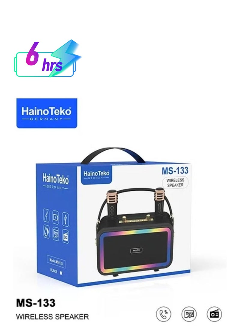 Haino Teko MS133 Portable Bluetooth Wireless Speaker with 2 Wireless Mics – High-Quality Sound, Rechargeable, Ideal for Parties, Karaoke, Outdoor Use - Image 1