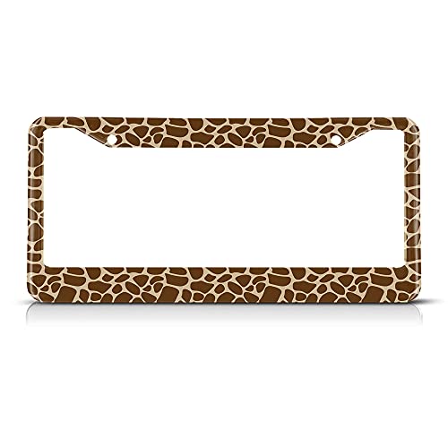 Beabes Brown Giraffe Print License Plate Frame Auto Tag Frames Cute Animal License Plates Holder 2 Holes African Art Abstract Decorative Car Truck Motorcycle License Plates Cover Tag for Men Women - Image 1