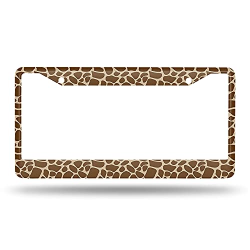 Beabes Brown Giraffe Print License Plate Frame Auto Tag Frames Cute Animal License Plates Holder 2 Holes African Art Abstract Decorative Car Truck Motorcycle License Plates Cover Tag for Men Women - Image 2