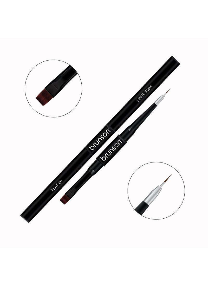 Nail Art Brush | Brunson 2-in-1 Dual Side | Flat #6 & 5mm Liner Brush, Gel Polish & Gel Nail Art Brush, Nail Painting, Nail Detailing, Fine Line, French Nail Art, Acrylic Nail Design, Manicure & Professional Nail Art Supplies