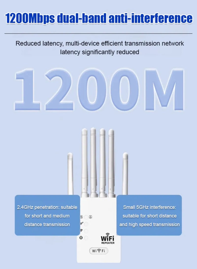 HEROCKX Wifi Extender WiFi Signal Repeater 1200Mbps 5G/2.4G Dual Band WiFi Extender AC1200 WiFi Range Extender, Broadband/Wi-Fi Extender, One-touch Setting, Plug And Play - Image 3