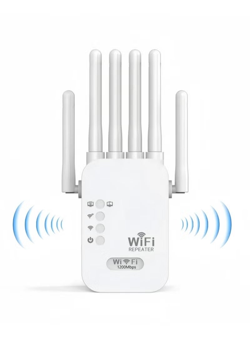 HEROCKX Wi-Fi Range Extender,1200Mbps Signal Rate With Gigabit Ethernet Port Dual-Band Frequency 2.4GHz & 5GHz Up,6x External Antennas, UK Plug, White - Image 1