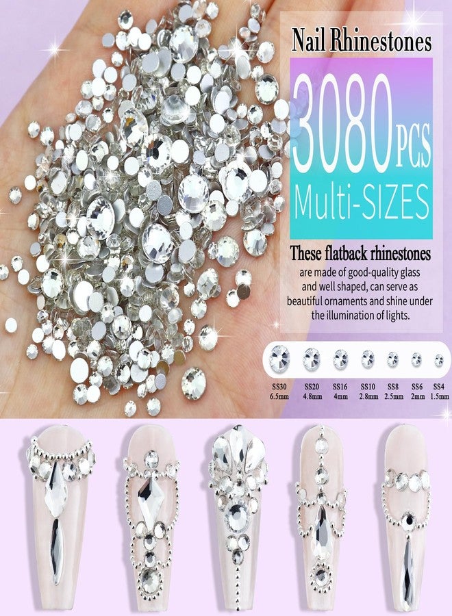 Dowarm 3200PCS Nail Art Rhinestones, Crystal Clear Flatback Rhinestones for Nails, Crafts, 12 Styles 3D Glass Crystal Nail Gems, White Diamond Stones - Image 3