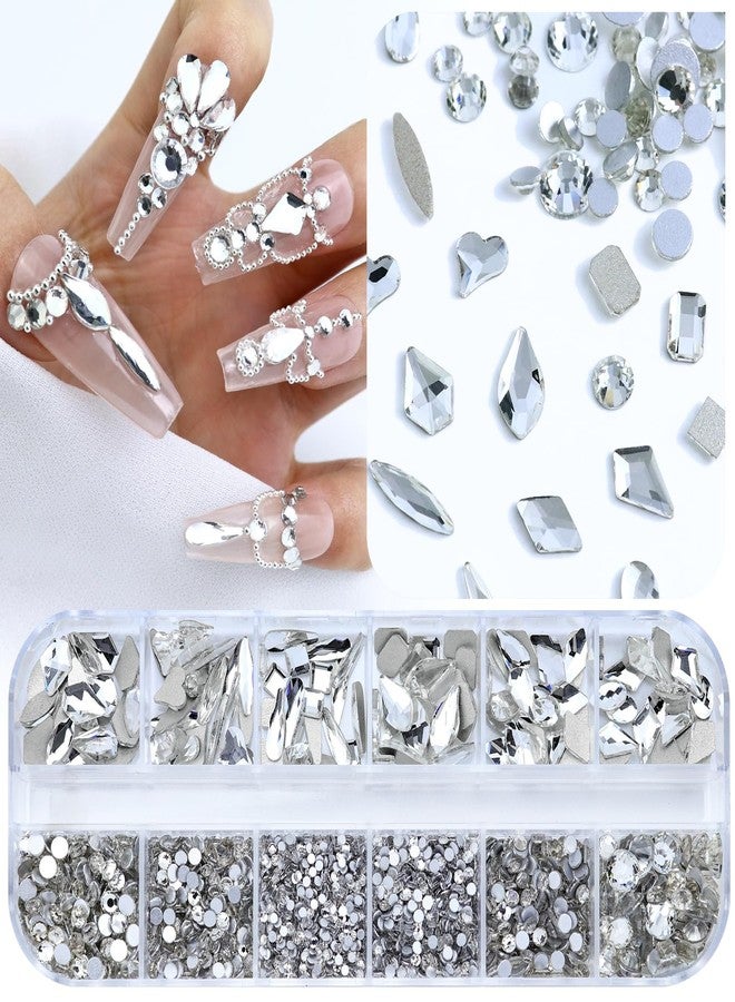 Dowarm 3200PCS Nail Art Rhinestones, Crystal Clear Flatback Rhinestones for Nails, Crafts, 12 Styles 3D Glass Crystal Nail Gems, White Diamond Stones - Image 1