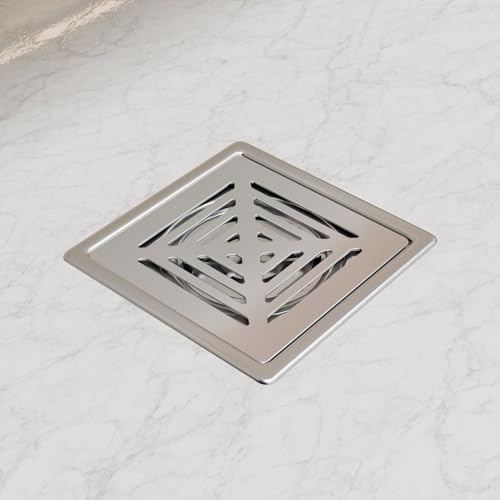 InArt Slotted Exclusive 5x5 Inch Square Flat Cut Floor Drain Jali | 304-Grade Stainless Steel Bathroom Drainer with Anti-Cockroach Trap - 5 Year Warranty - Image 1
