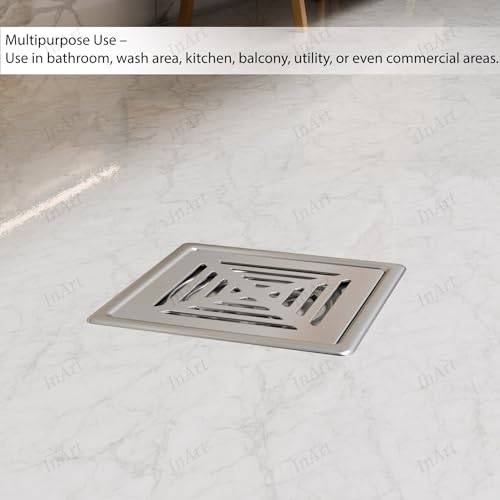 InArt Slotted Exclusive 5x5 Inch Square Flat Cut Floor Drain Jali | 304-Grade Stainless Steel Bathroom Drainer with Anti-Cockroach Trap - 5 Year Warranty - Image 4