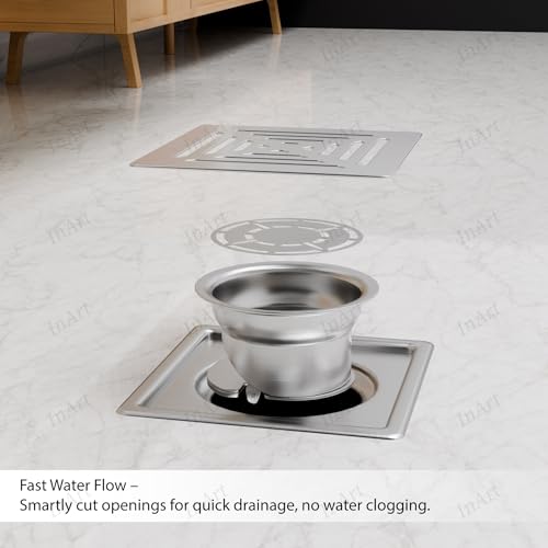 InArt Slotted Exclusive 5x5 Inch Square Flat Cut Floor Drain Jali | 304-Grade Stainless Steel Bathroom Drainer with Anti-Cockroach Trap - 5 Year Warranty - Image 5