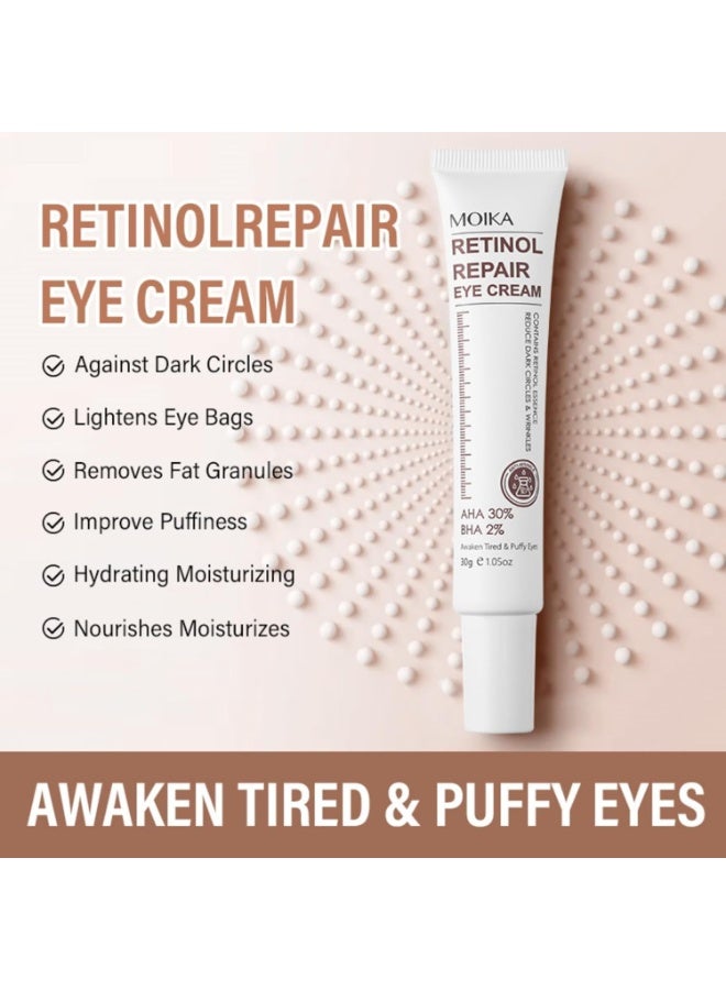 مويكا 2 قطعة كريم ريتينول للعين للهالات السوداء والانتفاخ - علاج مضاد للشيخوخة للمساعدة في تقليل الخطوط الدقيقة وأكياس العين وتفتيح البشرة - كريم ترطيب التجاعيد اليومي - 30 جم * 2 - Image 5