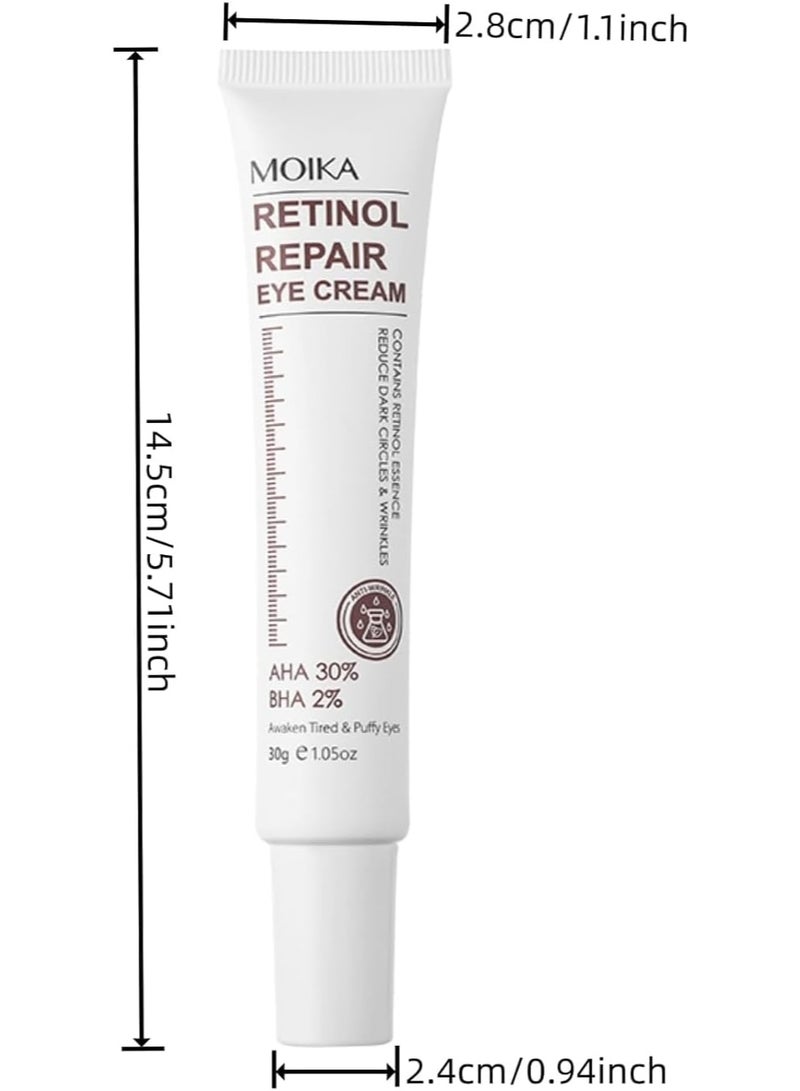 مويكا 2 قطعة كريم ريتينول للعين للهالات السوداء والانتفاخ - علاج مضاد للشيخوخة للمساعدة في تقليل الخطوط الدقيقة وأكياس العين وتفتيح البشرة - كريم ترطيب التجاعيد اليومي - 30 جم * 2 - Image 2