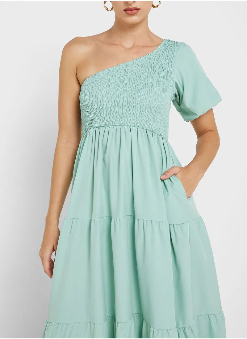 ELLA Ruched One Shoulder Dress