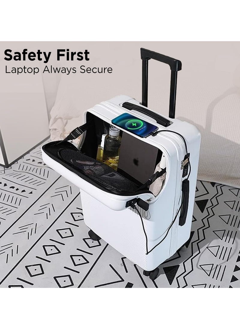 Piccasio Carry-On Luggage with Combination Lock, Carry on Suitcase with 4 Spinner Wheels, Travel Luggage Bag - Front Laptop Compartment, Alloy Pull Rod, USB Charging Port  - Image 4