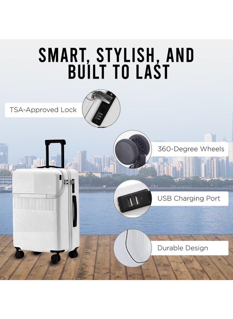 Piccasio Carry-On Luggage with Combination Lock, Carry on Suitcase with 4 Spinner Wheels, Travel Luggage Bag - Front Laptop Compartment, Alloy Pull Rod, USB Charging Port  - Image 5