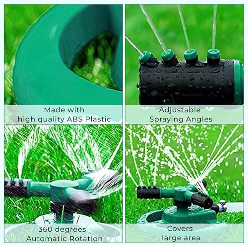 ROOTS & LEAF 360� Automatic Rotating Garden Sprinkler with 45� Adjustable Arms | Durable ABS Material | Coverage up to 32 Feet | Effortless Setup for Watering in Gardens and Lawns (Pack of 2) - Image 2