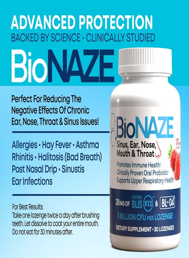 BioNaze Oral Probiotic BLIS K12 & BL-04 for Sinus, Tonsil Stones, Bad Breath, Post Nasal Drip, Throat, Mouth, Teeth & Gut - Improve Oral & Respiratory Health. Clinically Proven Probiotic Strains 30 ct - Image 2