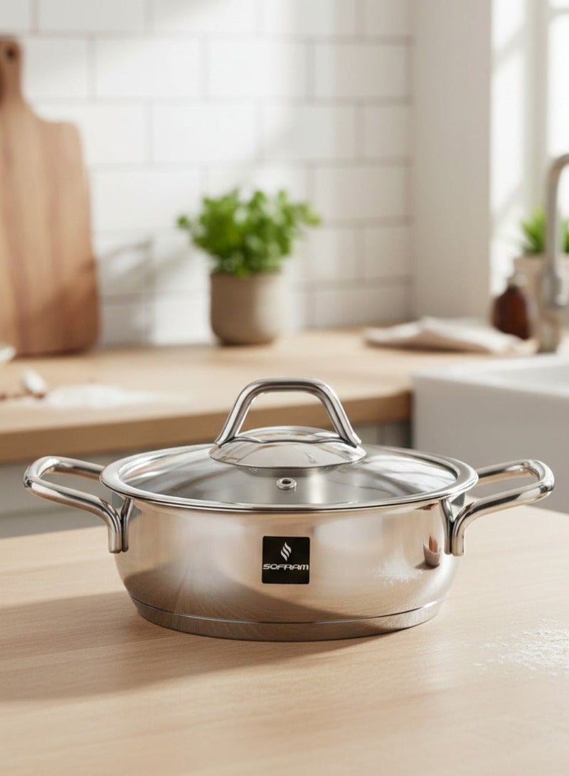 Sofram Turkish Stainless Low Stock Pot With Glass Lid 14 cm - Image 1