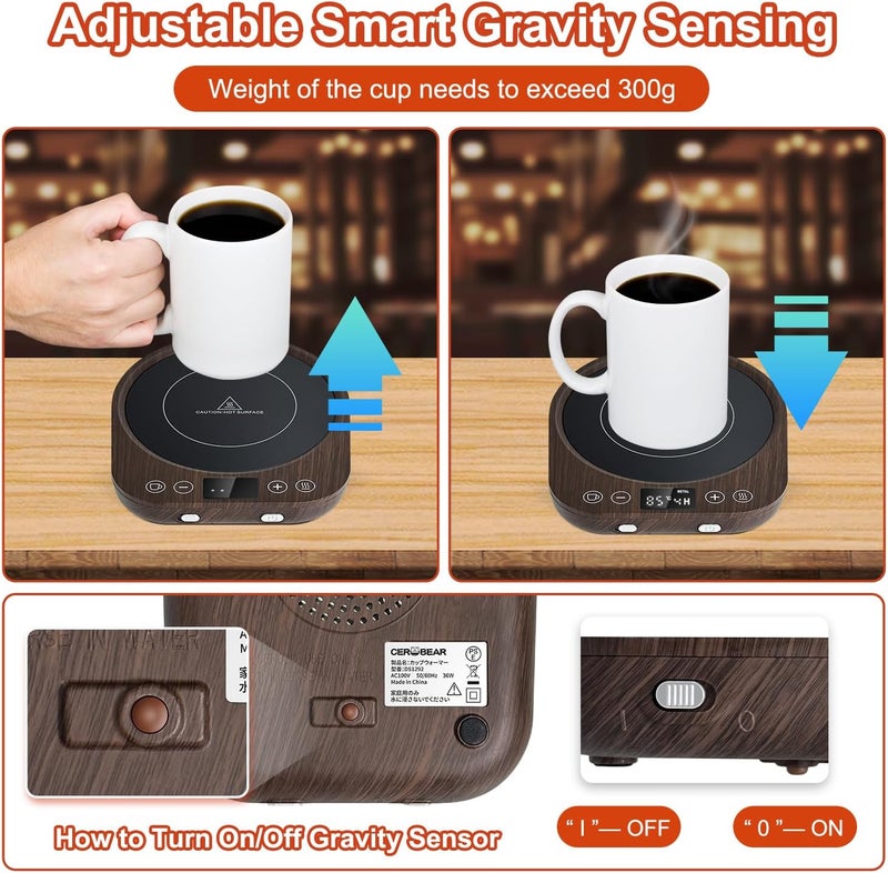CEROBEAR Coffee Mug Warmer for Desk Cup Warmer for Home Office with Gravity Sensor 9 Temperature Setting(55-85℃) & 9 Hours Auto-on/Off Function for Heating Teapot Plate Coffee Tea Milk Coco Candle - Image 4
