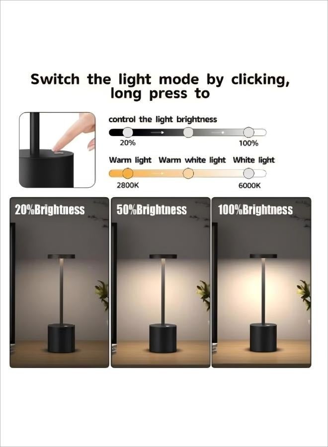 Desk Lamp 3600mah Rechargeable Cordless Metal Portable Desk Lamp Level 3 Brightness Wireless Powered Small Night Light Restaurant Garden Terrace Bedroom (Black) ﻿ ﻿ - Image 3