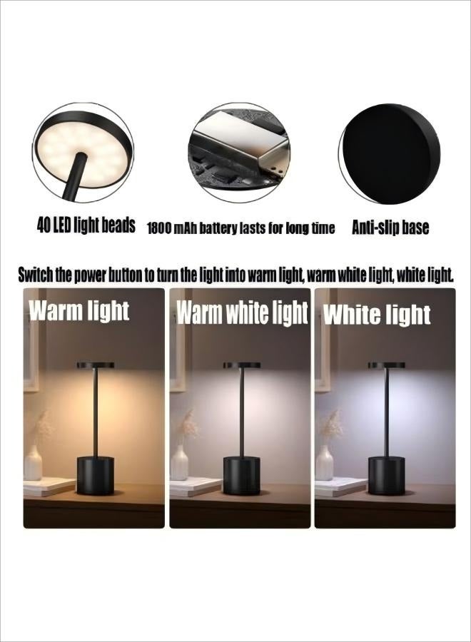 Desk Lamp 3600mah Rechargeable Cordless Metal Portable Desk Lamp Level 3 Brightness Wireless Powered Small Night Light Restaurant Garden Terrace Bedroom (Black) ﻿ ﻿ - Image 4