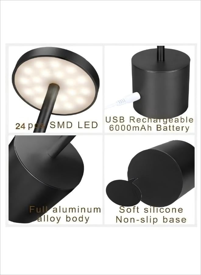 Desk Lamp 3600mah Rechargeable Cordless Metal Portable Desk Lamp Level 3 Brightness Wireless Powered Small Night Light Restaurant Garden Terrace Bedroom (Black) ﻿ ﻿ - Image 5