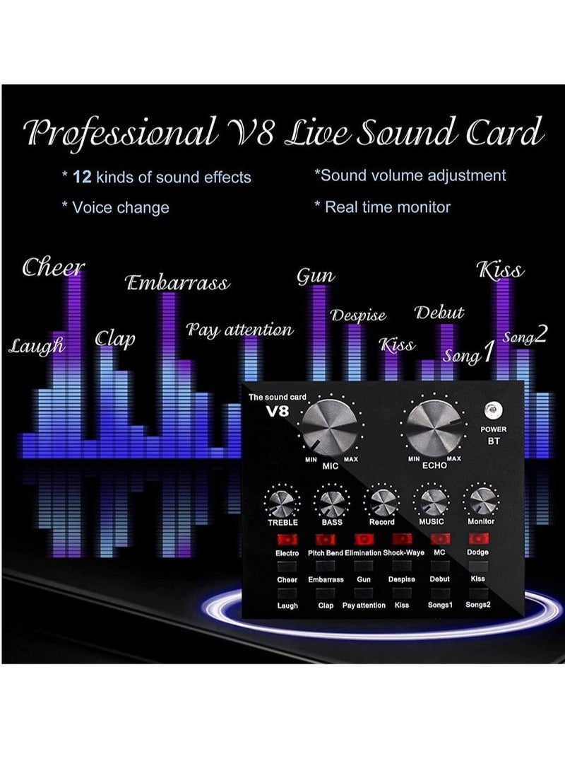 ELTRAZONE Microphone,Live Sound Card & BM800 Suspension Microphone Kit Broadcasting Recording Condenser Microphone Set Intelligent Volume Audio Mixer Sound Card for Computer PC Live Sound - Image 4