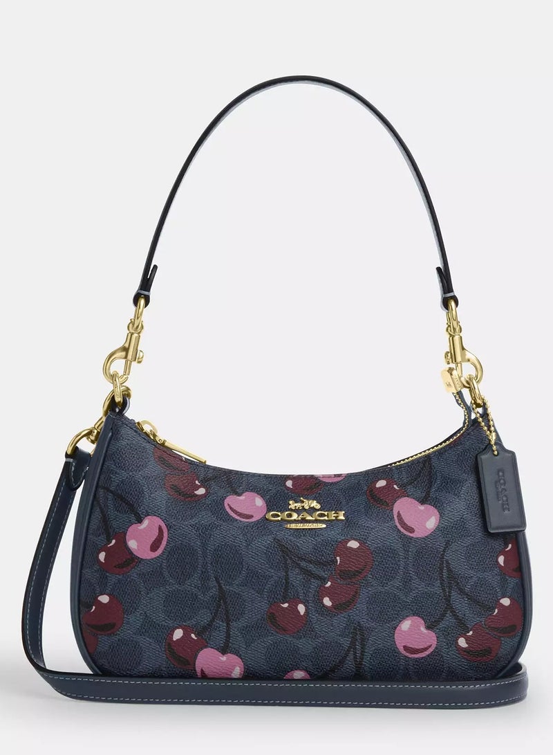 كوتش اوت ليت حقيبة كتف كوتش تيري من قماش مميز بطبعة الكرز، حقيبة يد نسائية، حقيبة هوبو نسائية، حقيبة توت نسائية، حقيبة سفر نسائية. - Image 1