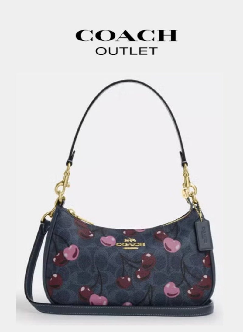 Coachoutlet Teri Shoulder Bag In Signature Canvas With Cherry Print, Women's Hand Bag, Women's Hobo Bag, Women's Tote Bag, Women's Travel Bag, - Image 1