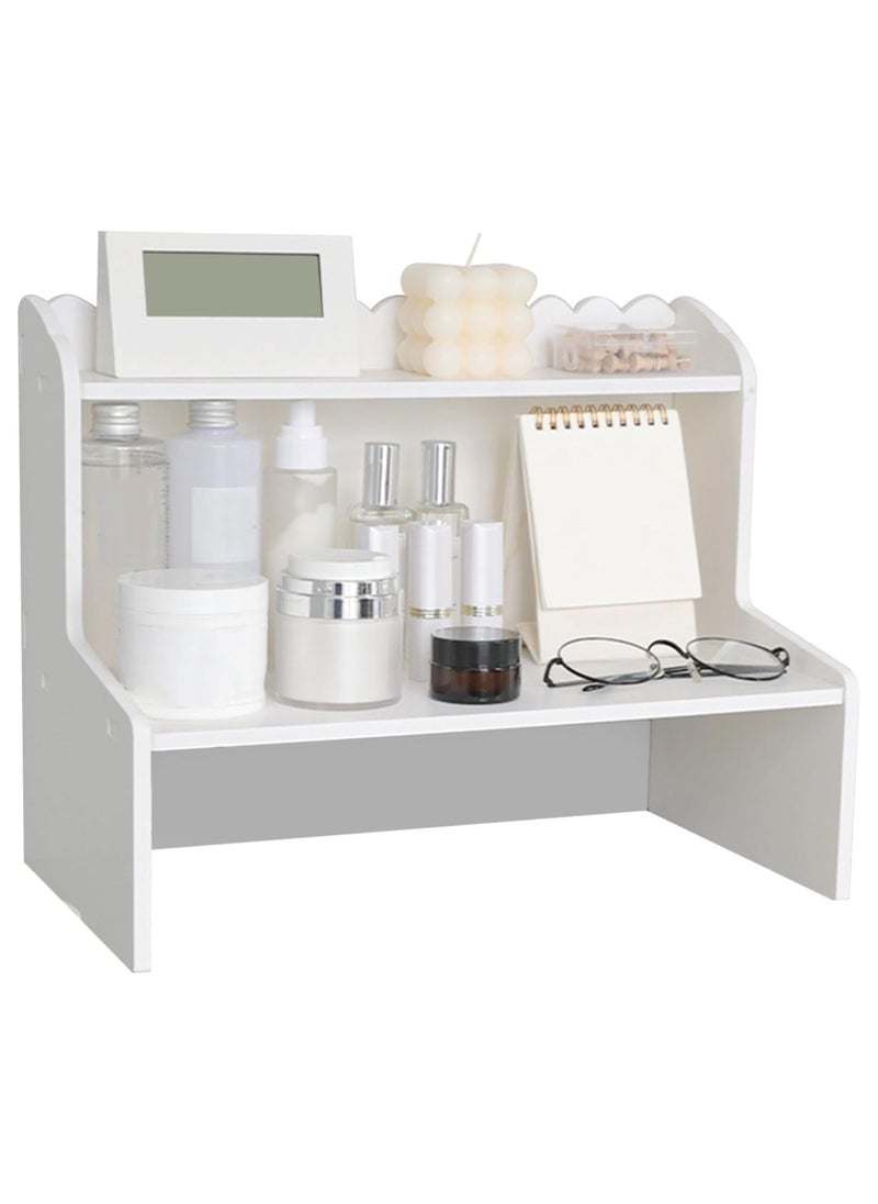 Wooden Desktop Organizer with Bookshelf Countertop Display Shelf and Office Supplies Storage Rack White 47cm x 30.5cm x 21.5cm