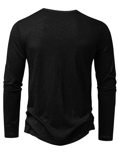PARKLEES Men's Casual Stretchy Long Sleeve Henley T-Shirt Front Placket Muscle Workout Athletic 4 Buttons Tee Tops Black Large - Image 3
