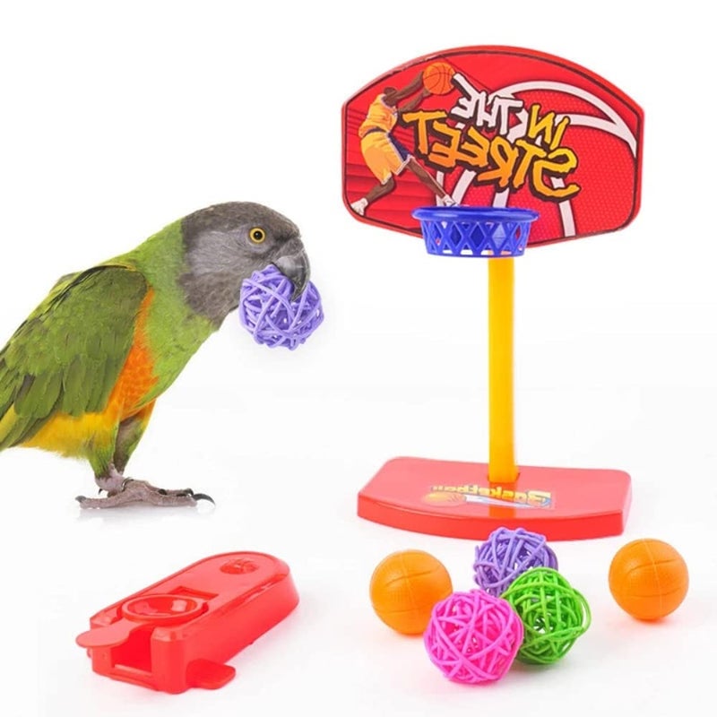 Qpets® ® 7PCS Bird Toys Set Bird Training Toys and Accessories Including Shopping Cart Basketball Stacking Skateboard Training Toy (Random Color) (Set One) - Image 4
