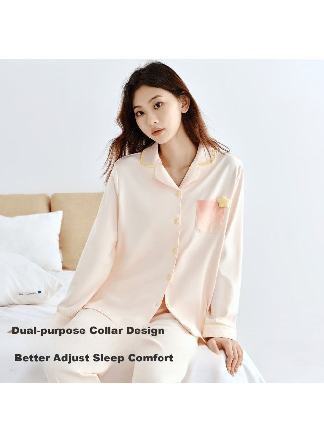 Goso Guan Xiaotong Couple Style Women's Long Sleeve Long Pants Thin Cardigan Solid Color Cotton Casual Homewear Set - Image 2