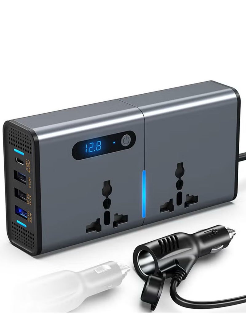 200W Car Power Inverter, DC 12/24V to 220V AC Car Inverter,3 USB 1 Type-C Ports Charger Adapter Car Plug Converter with Switch and Current LED Screen,Suitable for Car, Truck - Image 1
