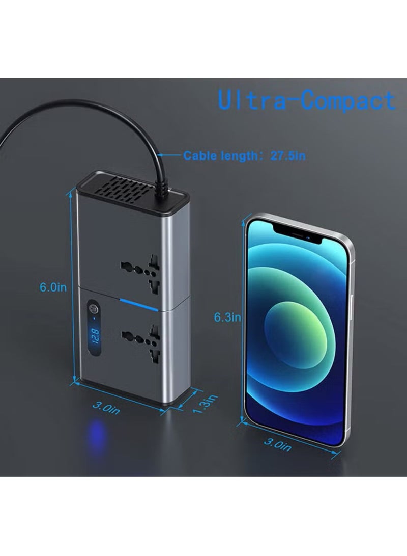 200W Car Power Inverter, DC 12/24V to 220V AC Car Inverter,3 USB 1 Type-C Ports Charger Adapter Car Plug Converter with Switch and Current LED Screen,Suitable for Car, Truck - Image 3