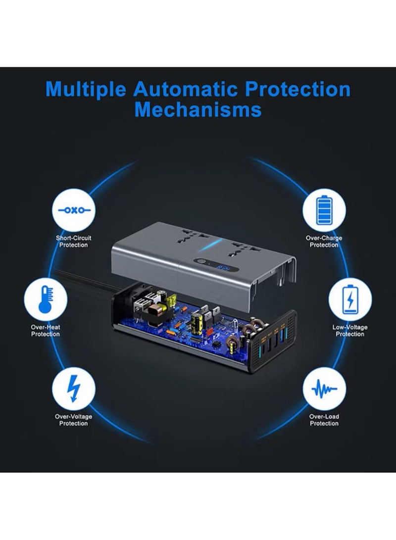 200W Car Power Inverter, DC 12/24V to 220V AC Car Inverter,3 USB 1 Type-C Ports Charger Adapter Car Plug Converter with Switch and Current LED Screen,Suitable for Car, Truck - Image 5