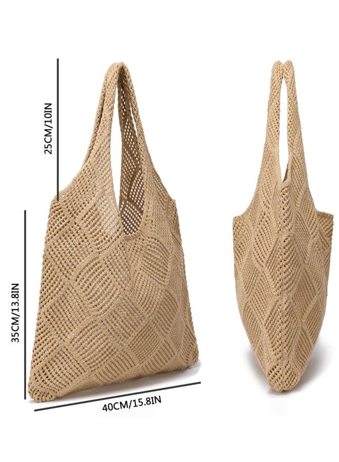 HAWAWA Crochet Tote Bag For Women, Crochet Mesh Beach Tote Bag Summer Vacation Aesthetic Boho Knit Bag for Women, Beach Top-handle Tote Bag - Image 2