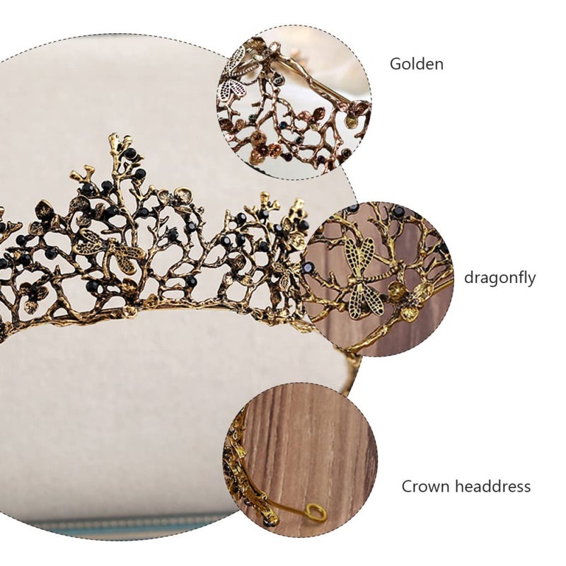 cheekyglo 2pcs Black Baroque Women Gothic Queen Dress Bride Wedding Dragonfly Vintage Hair Bridal Headband Banquet Female Party Retro Hoops Adult Head Accessories for Crowns Ornament - Image 2
