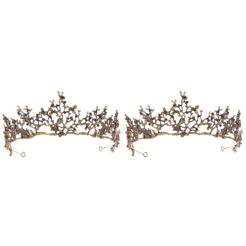 cheekyglo 2pcs Black Baroque Women Gothic Queen Dress Bride Wedding Dragonfly Vintage Hair Bridal Headband Banquet Female Party Retro Hoops Adult Head Accessories for Crowns Ornament - Image 1