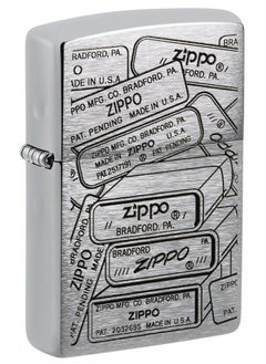 Zippo 48713 200 Bottom Stamps Design Brushed Chrome Windproof Lighter  - Image 1