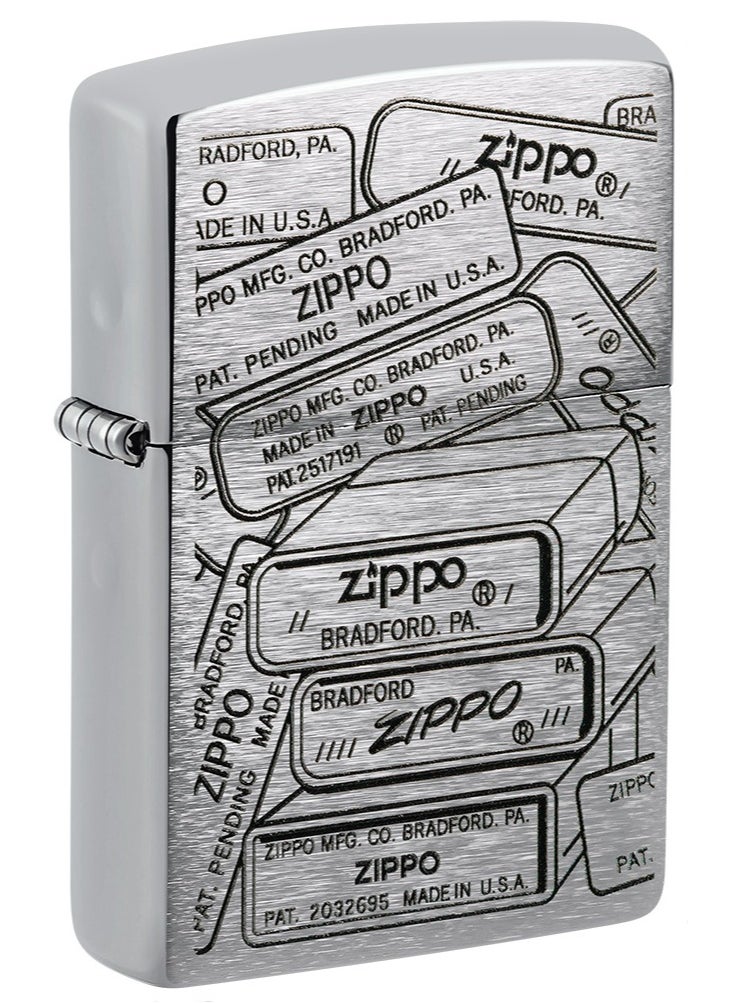 Zippo 48713 200 Bottom Stamps Design Brushed Chrome Windproof Lighter  - Image 1