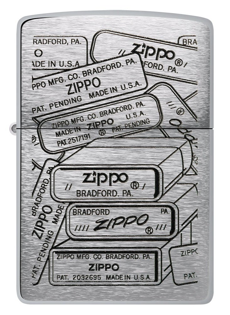 Zippo 48713 200 Bottom Stamps Design Brushed Chrome Windproof Lighter  - Image 2
