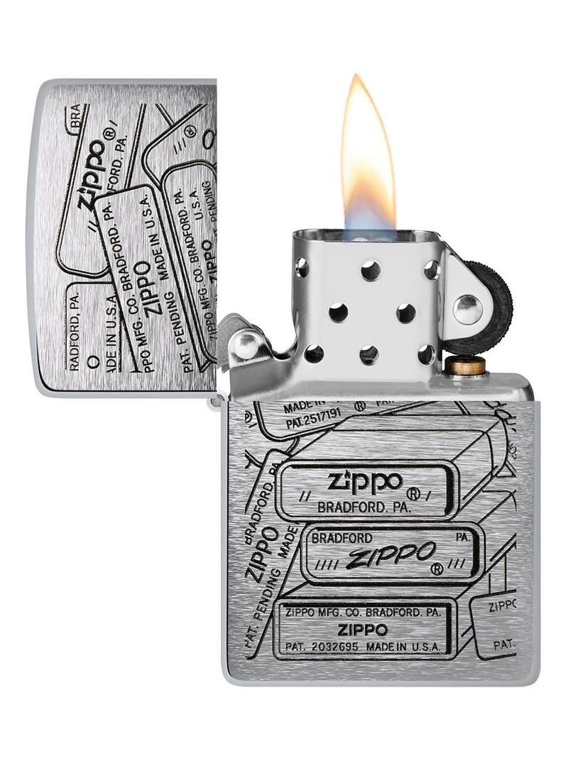 Zippo 48713 200 Bottom Stamps Design Brushed Chrome Windproof Lighter  - Image 3