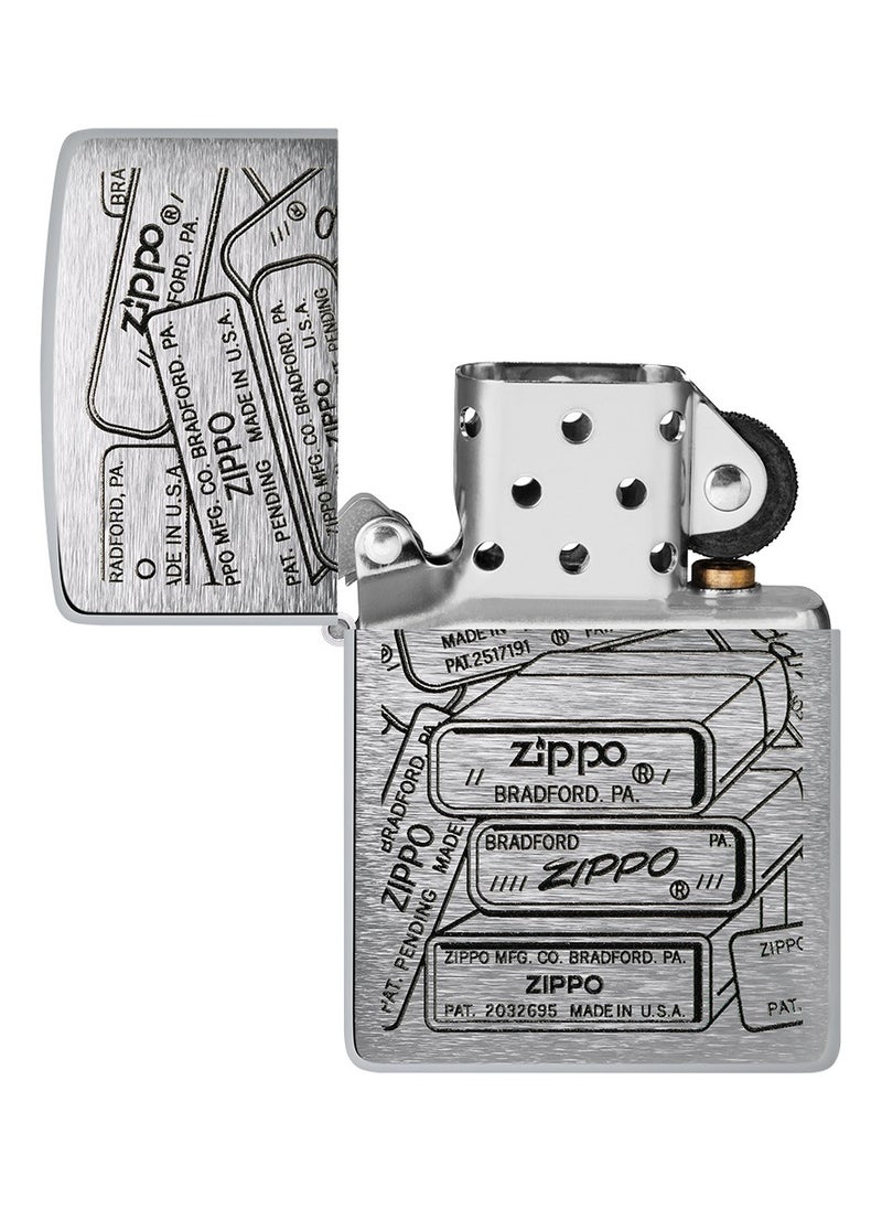 Zippo 48713 200 Bottom Stamps Design Brushed Chrome Windproof Lighter  - Image 4