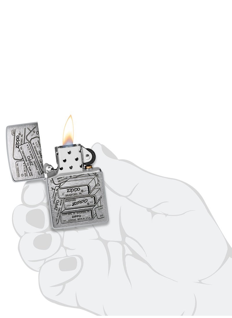 Zippo 48713 200 Bottom Stamps Design Brushed Chrome Windproof Lighter  - Image 5