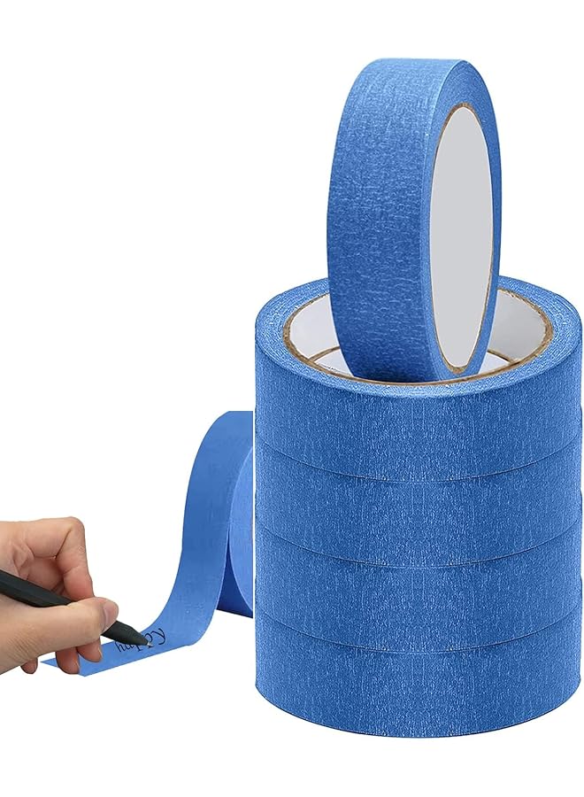 إيروريكس شريط لاصق للرسامين باللون الأزرق للرسم والتزيين شريط لاصق للرسامين متعدد الأسطح بعرض 25 مم وطول 20 مترًا للاستخدام المهني والمنزلي لتزيين الحرف اليدوية ورش الجسم 5 لفات - Image 1