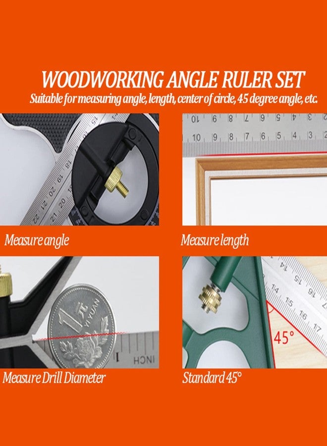 Pomya Combination Set,Stainless Steel Universal Bevel 180 Degree Angle Combination Protractor Ruler Set for Measuring Inner and Outer Angles of The Parts - Image 3