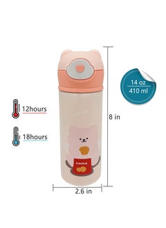 KASTWAVE Kids Vacuum Insulated Water Bottle with Straw, 14Ounce Leak-Proof Stainless Steel Cute Little bear Thermos for Children Hot and Cold Drinks Travel Easy to Carry for Outdoor Travel (Pink)  - Image 3