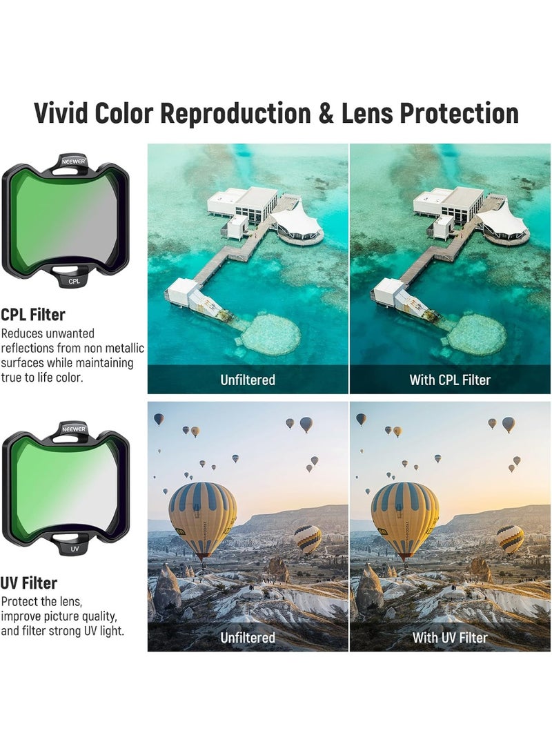 Neewer Avata 2 Filter Snap On ND&UV&CPL Filter Set Compatible with DJI Avata 2, 6 Pack UV CPL ND8 ND16 ND32 ND64 Neutral Density Filters Drone Lens Accessories, Ultra Slim Frame & Double Sided Coated HD Glass Avata 2 Filter - Image 4