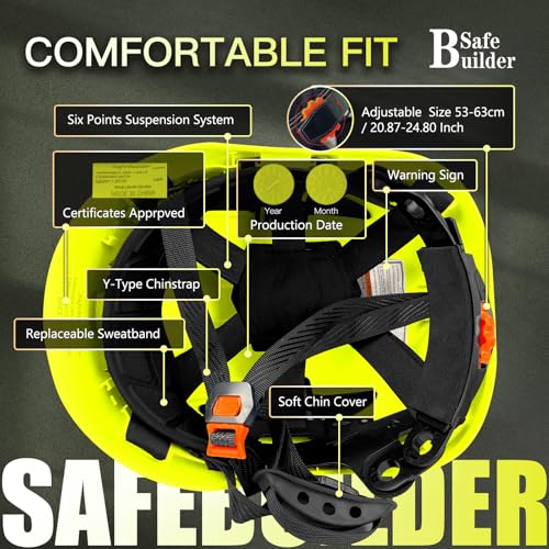 SAFEBUILDER Safety Helmet Hard Hat with Visor Clear & Tinted Adjustable Vented ABS Work Helmet 6-Point Suspension ANSI Z89.1 Approved for Industrial (Fluorescent Yellow Hat with Clear & Tinted Visor) - Image 5