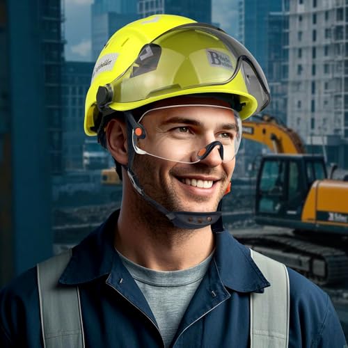 SAFEBUILDER Safety Helmet Hard Hat with Visor Clear & Tinted Adjustable Vented ABS Work Helmet 6-Point Suspension ANSI Z89.1 Approved for Industrial (Fluorescent Yellow Hat with Clear & Tinted Visor) - Image 4